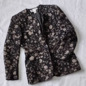 Jones New York Black Floral Blazer Size 4 Wool Blend